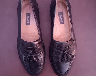 Black Bally Vigo Men's Leather Kiltie Tassel Slip-On Loafers 10 D