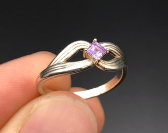 Amethyst Sterling Silver Infinity Ring Size 6-6.25, Handmade in USA, Princess Cut Stones