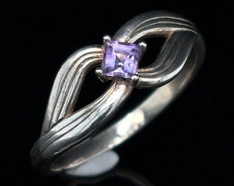 Amethyst Infinity Ring, Sterling Silver 925, Size 6-6.25, Princess Cut Ring, Amethyst Women's Dainty Ring, Pinky Ring