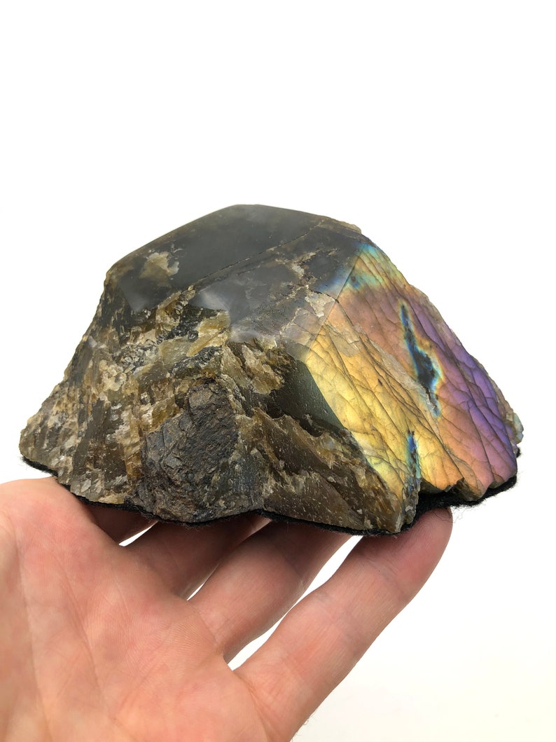 1lb 2oz Purple Labradorite Polished Altar Stone w/ Felt on bottom, Crystal Mineral Specimen, Reiki, Metaphysical Healing Purple Flash image 3