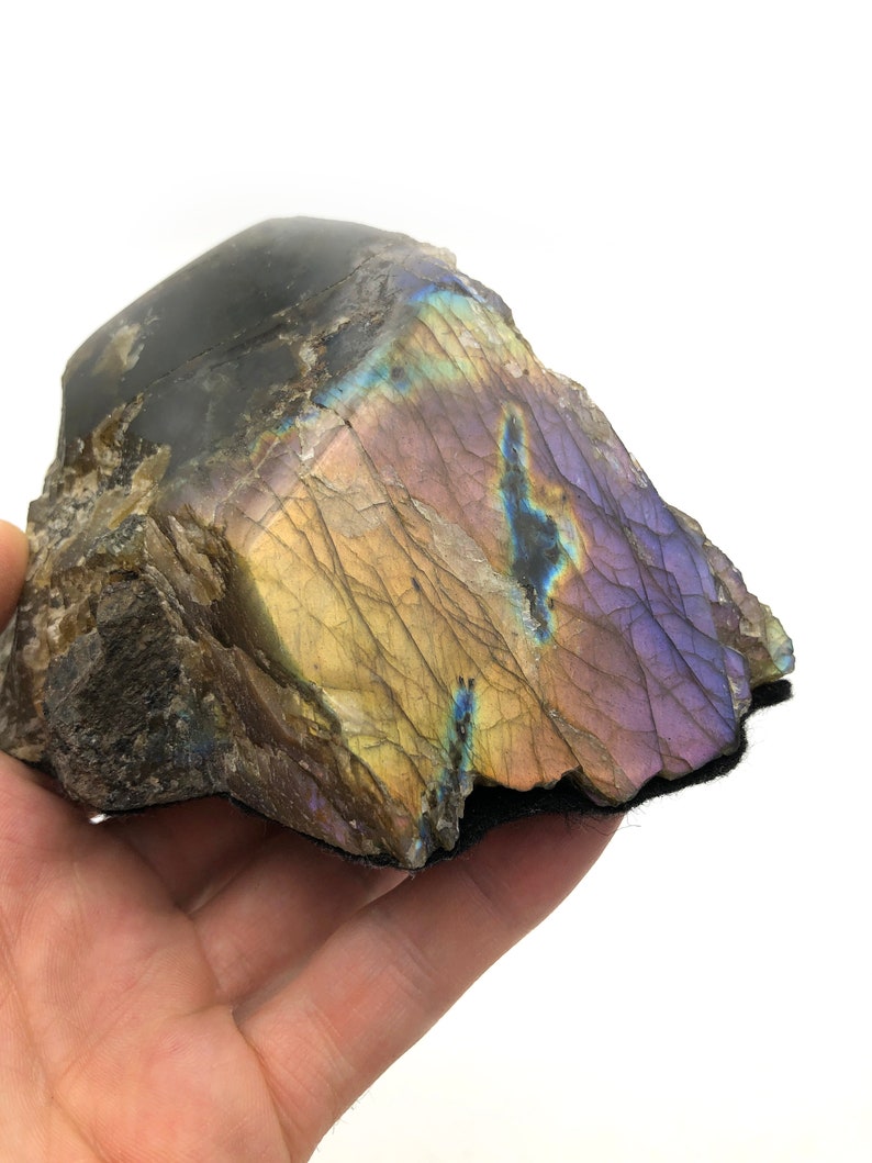 1lb 2oz Purple Labradorite Polished Altar Stone w/ Felt on bottom, Crystal Mineral Specimen, Reiki, Metaphysical Healing Purple Flash image 2