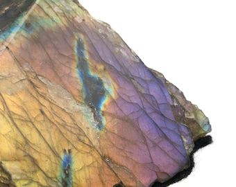1lb 2oz Purple Labradorite Polished Altar Stone w/ Felt on bottom, Crystal Mineral Specimen, Reiki,  Metaphysical Healing - Purple Flash