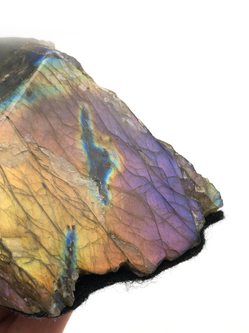 1lb 2oz Purple Labradorite Polished Altar Stone w/ Felt on bottom, Crystal Mineral Specimen, Reiki, Metaphysical Healing Purple Flash image 1