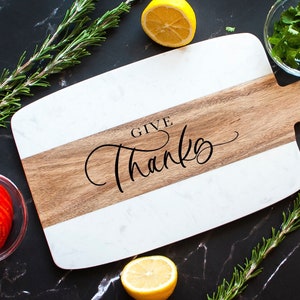 Give Thanks Cutting Marble Board, Give Thanks Cheese Board,Thanksgiving Cheese Board, Thanksgiving Charcuterie Board,Give Thanks Charcuterie image 1