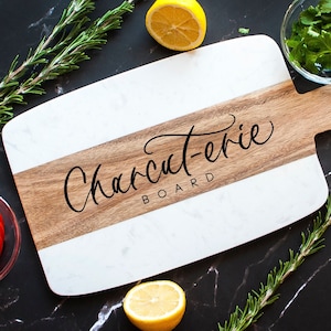 Charcuterie Marble and Wooden Serving Board | Charcut-erie Marble Board | House Warming Gift | Family Cutting Board | Closing
