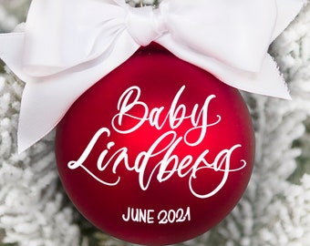 Baby Announcement Christmas Ornament - Christmas Pregnancy Announcement - Red with White Lettering Ornament- - 2021 Baby Coming Soon