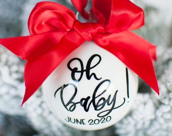 Oh Baby Christmas Ornament - Christmas Pregnancy Announcement - White and Black Ornament- Baby Announcement   - 2024 Baby Coming Soon