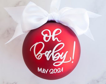 Oh Baby Christmas Ornament - Christmas Pregnancy Announcement - Red and White Ornament- Baby Announcement   - 2021 Baby Coming Soon