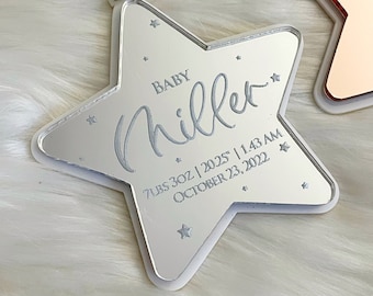 Birth Announcement Christmas Ornament 3.5" 2 layer Mirrored Acrylic | Star Theme My First Christmas Baby Ornament-2022 Baby Announcement