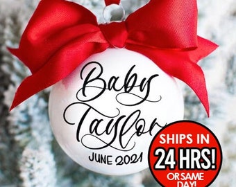 Baby Announcement Christmas Ornament - Christmas Pregnancy Announcement - White and Black Ornament- - 2025 Baby Coming Soon