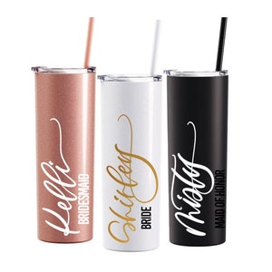 Personalisierte Brautjungfern-Geschenk (KEINE SCHRIFT), personalisierte Becher mit Stroh, Junggesellinnenabschied, Brautjungfern-Vorschlag, Edelstahl Becher