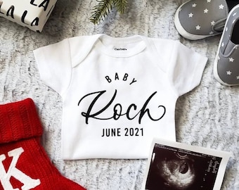 Personalized Baby Name Announcement Onesie® - Calligraphy Pregnancy Announcement Baby Onesie®, Baby Name Onesie® *NOT A FONT*