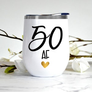 50 AF - Isolierter Weinbecher mit Stroh - 50. Geburtstagsgeschenk (NICHT A FONT) - Stahl, doppelt isoliert, bpafrei,