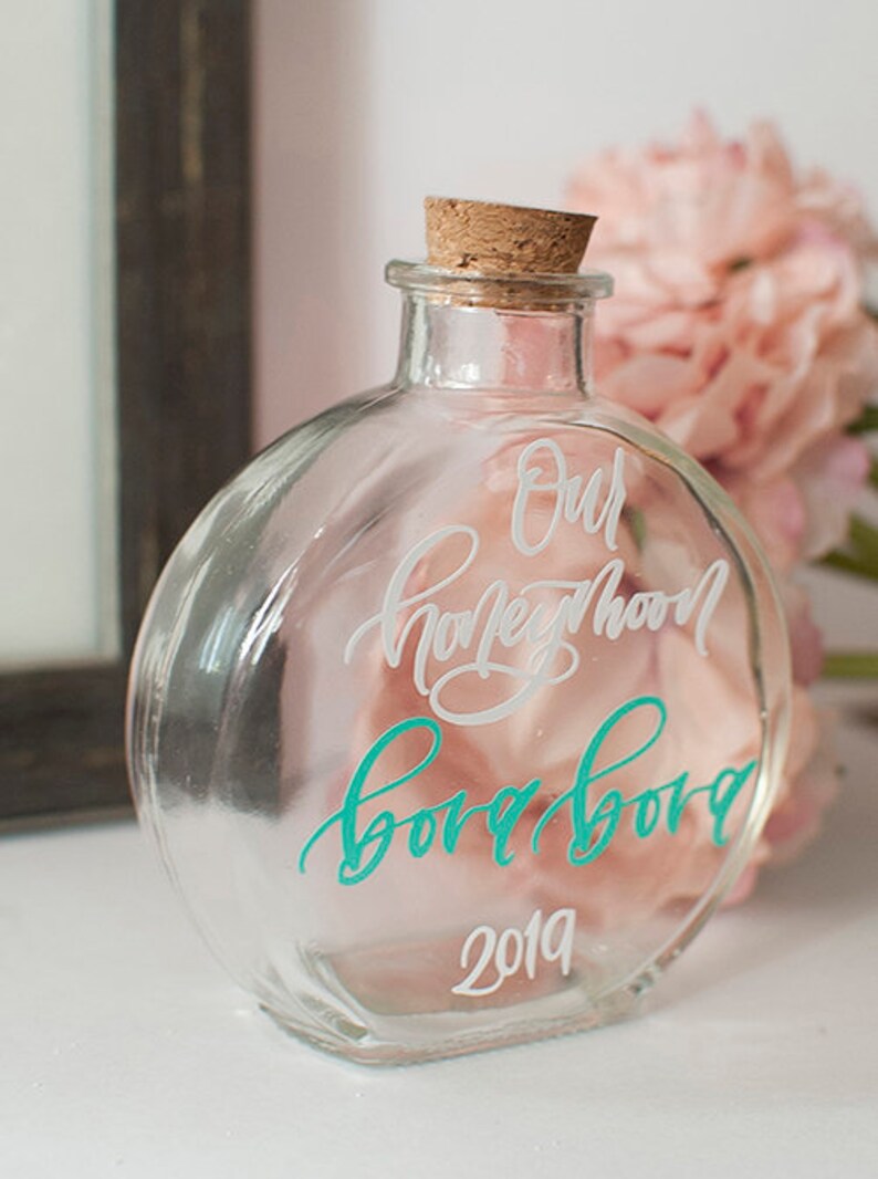 Honeymoon Sand Bottle , Calligraphy NOT A FONT, Vacation Keepsake Honeymoon Gift, Honeymoon Keepsake Jar, Honeymoon Keepsake Bottle, image 4