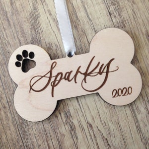 Dog Bone Ornament - Engraved Dog Ornament - Custom Dog Ornament - Pet Gift  | Pet Ornament | Personalized Dog Ornament | Wood Dog Ornament