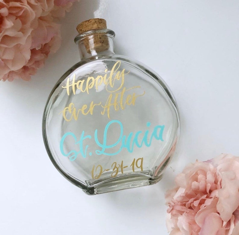 Honeymoon Sand Bottle , Calligraphy NOT A FONT, Vacation Keepsake Honeymoon Gift, Honeymoon Keepsake Jar, Honeymoon Keepsake Bottle, image 5