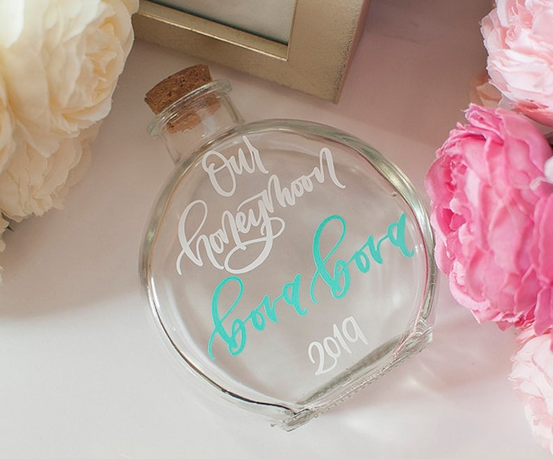 Honeymoon Sand Bottle , Calligraphy NOT A FONT, Vacation Keepsake Honeymoon Gift, Honeymoon Keepsake Jar, Honeymoon Keepsake Bottle, image 3