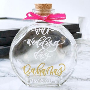 Honeymoon Sand Bottle , Calligraphy NOT A FONT, Vacation Keepsake Honeymoon Gift, Honeymoon Keepsake Jar, Honeymoon Keepsake Bottle, image 9