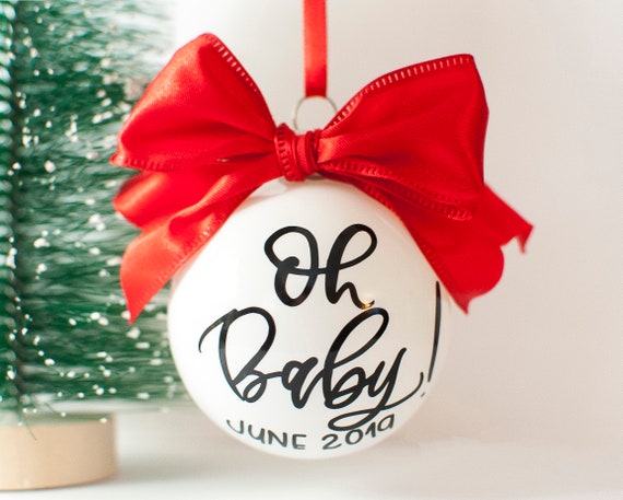 oh baby christmas ornament christmas pregnancy announcement white and black ornament baby announcement 2019 baby coming soon baby christmas announcement