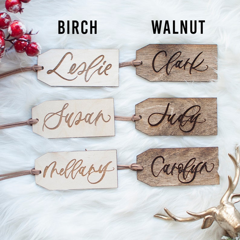 Personalized Engraved Christmas Stocking Wooden Tags Wooden Name Tags Wood Stocking Tags Christmas Tags Calligraphy Name Tags image 8