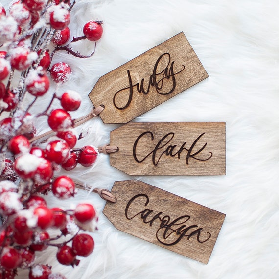 Personalized Engraved Christmas Stocking Wooden Tags | Wooden Name Tags | Wood Stocking Tags | Christmas Tags | Calligraphy Name Tags