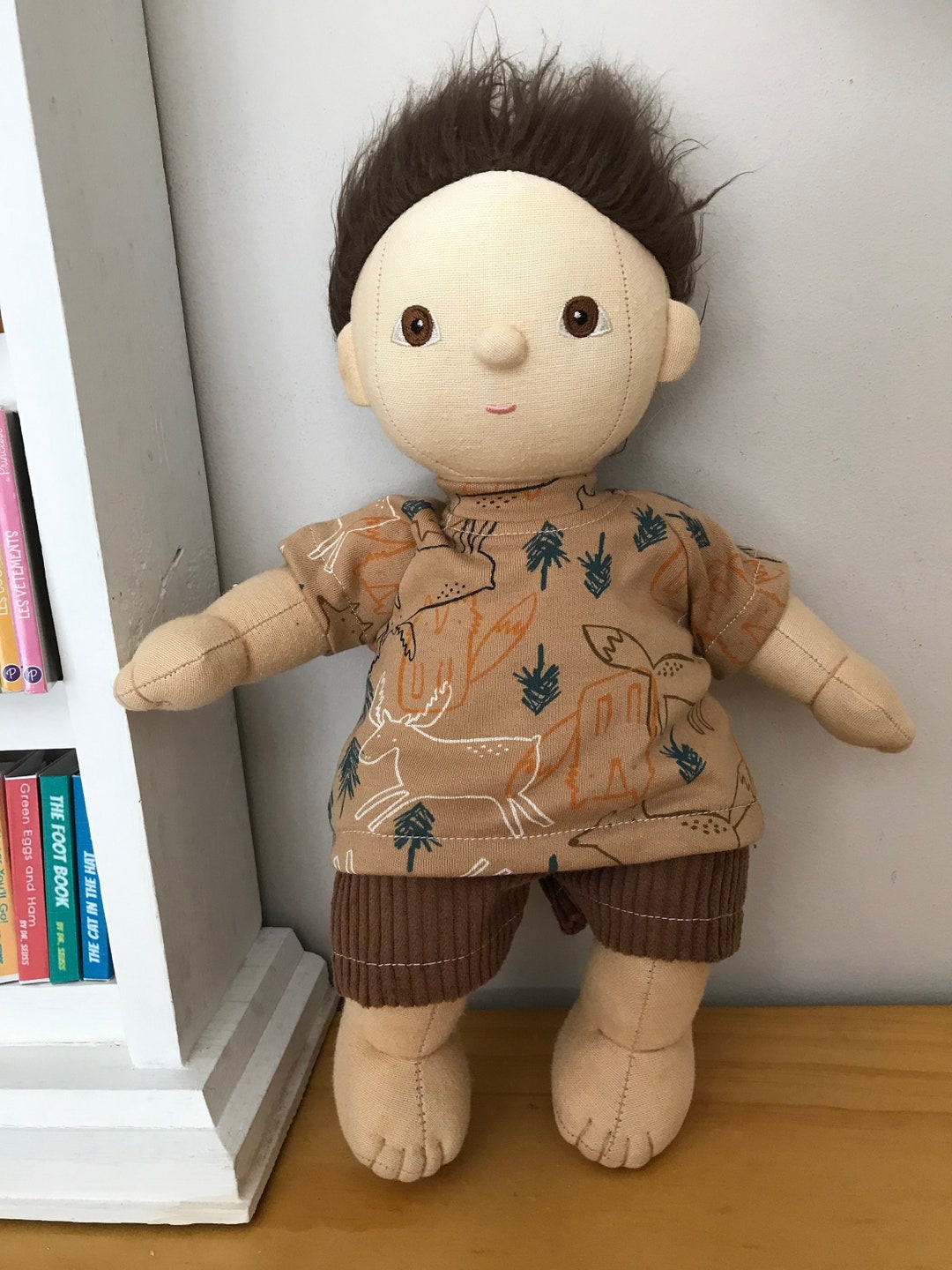 Dinkum Doll Brown Forest Animal Print Tshirt and Dark Brown Cord Shorts ...