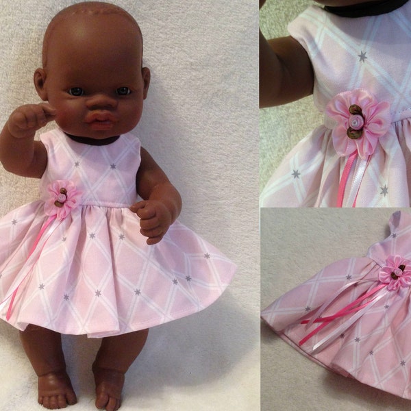 Miniland 32cm Doll Clothes pink and white dress.