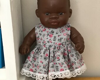 21cm Miniland grey floral or green floral with lace on hem.