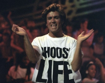 CHOOSE LIFE Wham Replica George Michael T Shirt Retro 80s Fancy Dress up to 5XL