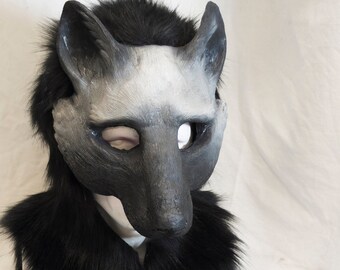 Black Fox, hooded mask & tail for LARP, performance and costuming