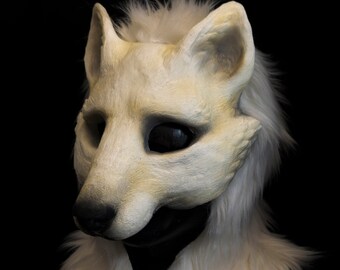 White Fox, hooded mask for LARP, performance and costuming