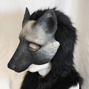 Black Fox, hooded mask & tail for LARP, performance and costuming