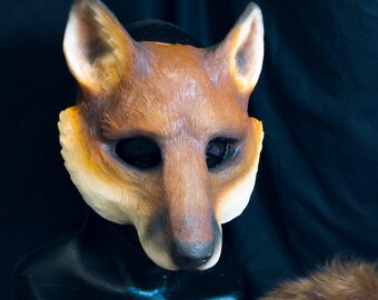 Red fox, feline mask & Tail for LARP, performance and costuming