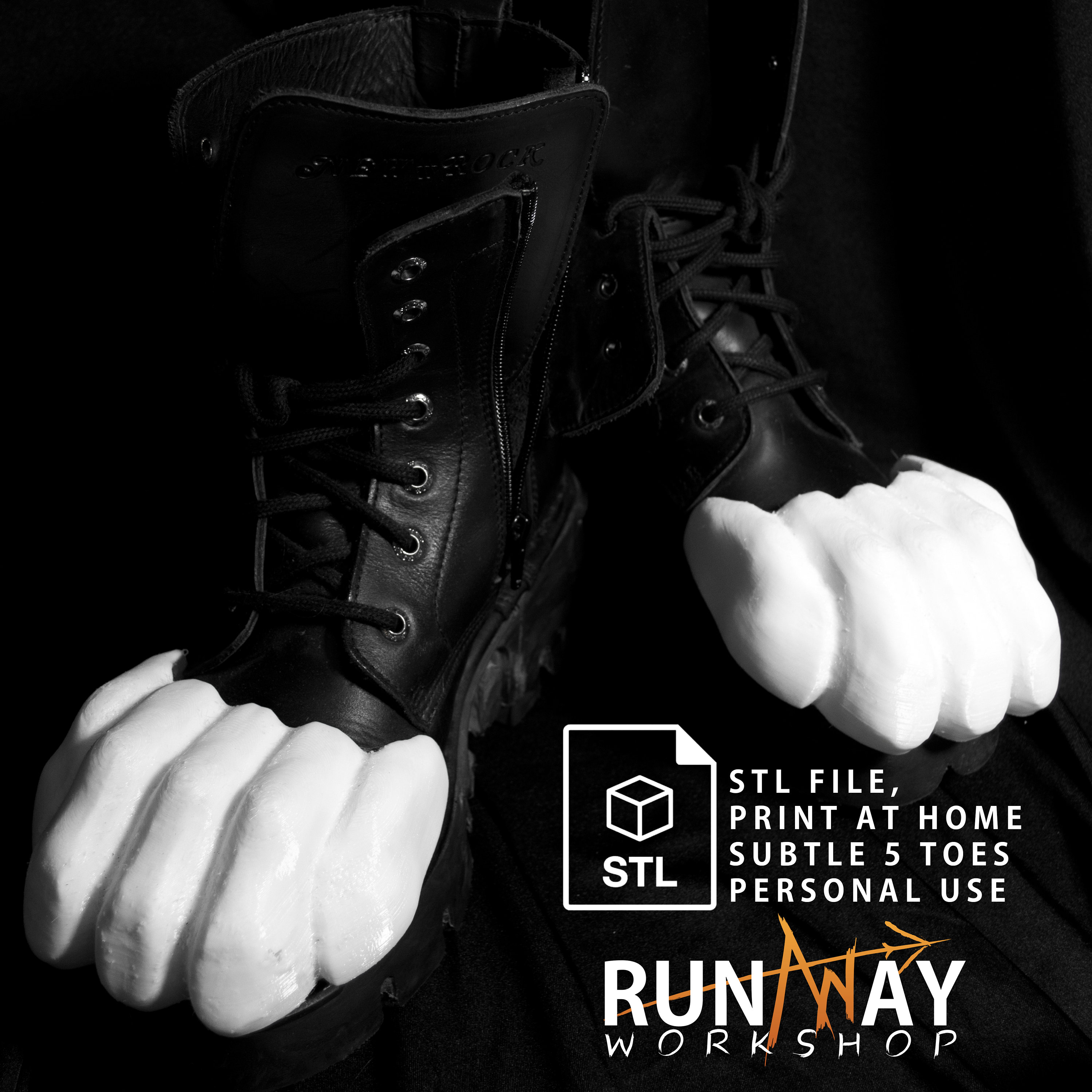 Print at home, Subtle foot paws (five toes) STL file