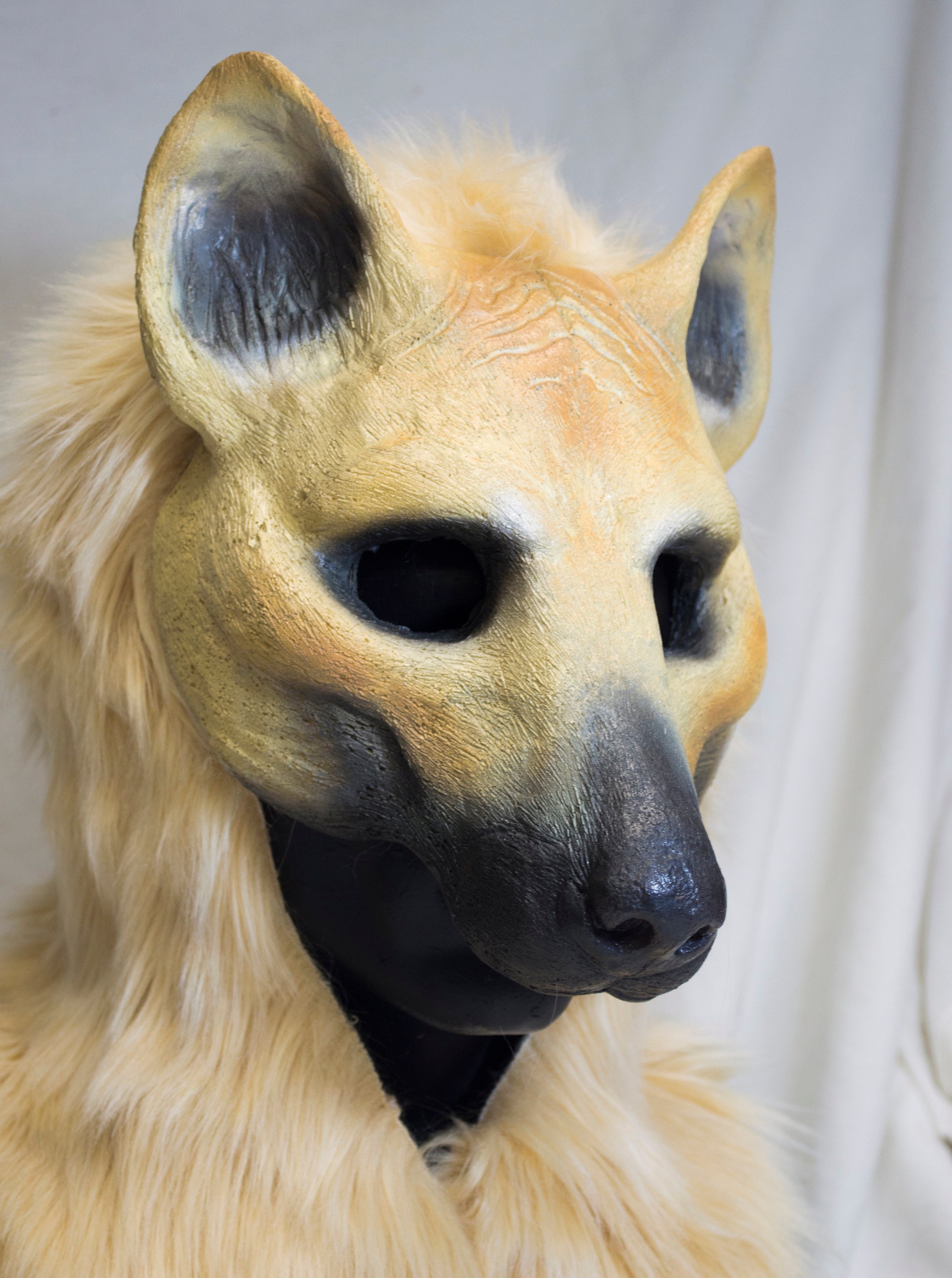 Blonde Wild Dog Hyena, Feline Hooded Mask for LARP, Performance