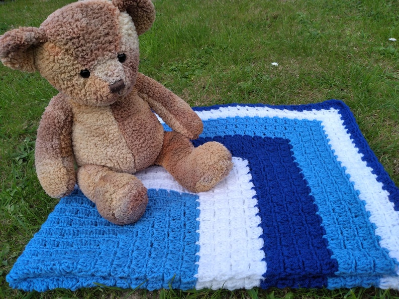Pram Blanket Gift For Newborn Blue Baby Blanket Baby Shower Gift Cot Blanket White Baby Blanket Crochet Blanket Car Seat Blanket
