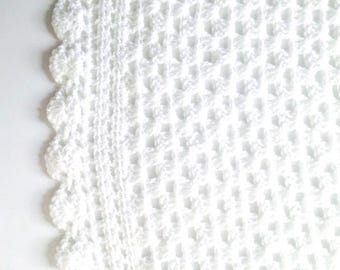 Manta blanca de ganchillo para bebé: Manta acrílica para cochecito/cuna (89 x 89 cm), hecha a medida.