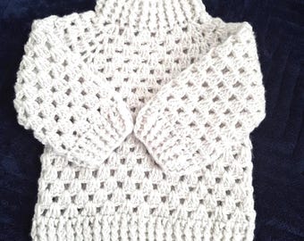 Jersey de bebé de ganchillo, suéter de acrílico suave hecho a mano, hecho por encargo.