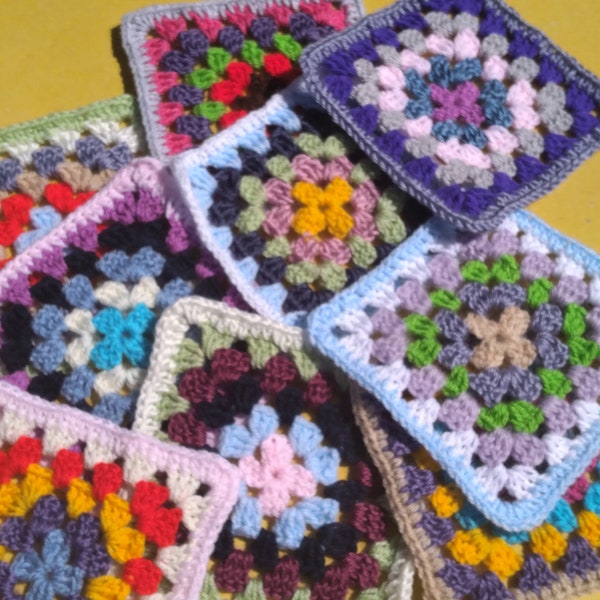 crochet granny squares, set of 6 granny squares, set of 12, set of 18, set of 24, coasters, 15 cm by  15 cm, 6 inches by 6 inches squares