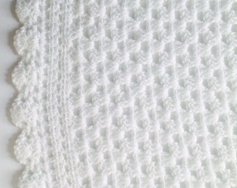 White Baby Blanket, Crochet Baby Blanket,  Gift For Newborn, Baby Shower Gift, Pram Blanket, Cot Blanket, Christening Gift, Baptism Blanket