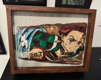 Tanjiro/ Demon Slayer/ Arte en madera quemada y pintada/ Arte de anime personalizado