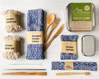 Zero Waste Starter Kit: Reusable Utensils, Market Bag & Unsponge