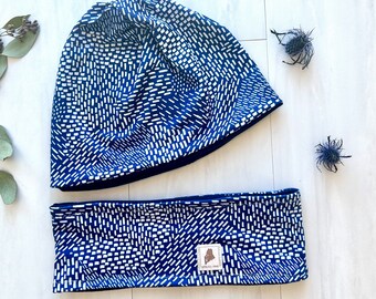 Running Hat - Ski Hat - Beanie - Snowshoe Hat - Breathable Hat - Made in Maine - Navy Blue Dash