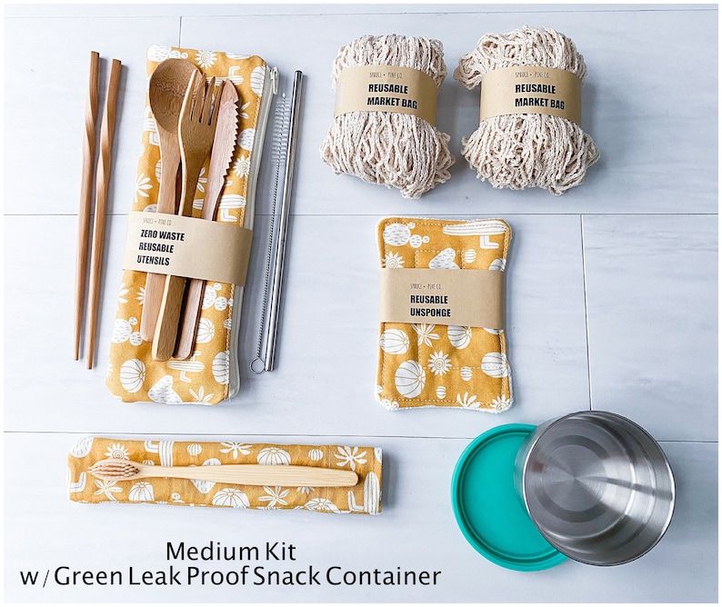 Zero Waste Kit Customizable Spruce and Pine Vegan Gift Set Zero Waste Birthday Gift Succulent in Mustard