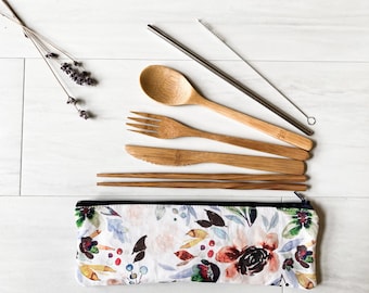 Zero Waste Cutlery Watercolor Floral Gift Under 25