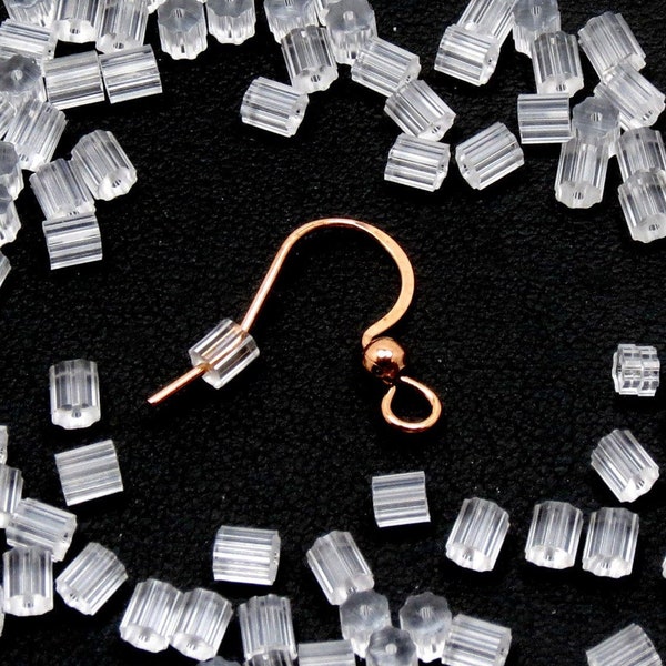 Rubber Earring Backs - Clear Plastic Earring Stoppers - Earwire Nuts - Earring Findings - 3x3x3mm - Hole 0.5mm - 100 pcs, 200 pcs