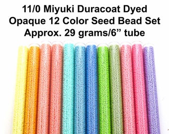 11/0 MIYUKI Duracoat Dyed Opaque Seed Bead Set - MIYUKI 12 Color Seed Bead Set 29 Grams Each - 11/0 Japanese Seed Beads