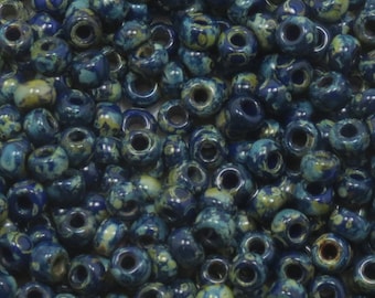 6/0 MIYUKI SEED BEADS - Opaque Cobalt Picasso - 4518 - Japanese Seed Beads - (10grams-25 grams-50 grams)