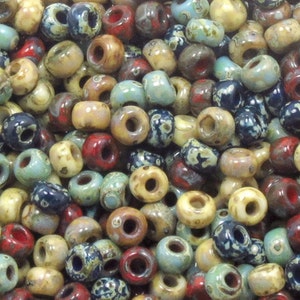 6/0 Custom Picasso Mix 600 Miyuki Picasso Seed Bead Mix Turquoise, Cobalt, Red, Brown, Yellow 10grams-25 grams-50 grams image 1