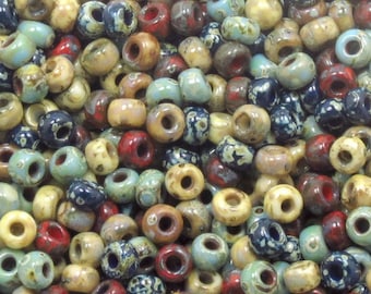 6/0 Custom Picasso Mix 600 - Miyuki Picasso Seed Bead Mix - Turquoise, Cobalt, Red, Brown, Yellow  (10grams-25 grams-50 grams)